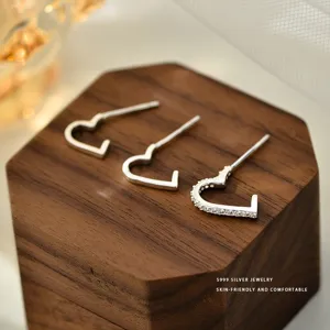 S999 Feinsilber Herz Ohrstecker Für Damen Elegant Minimalistisch Galvanisiert Strass Herz Ohrringe Kleine Filigrane Schmuck Geschenk