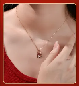 S925 Silber Chinesischer Sternzeichen Drache Achat Halskette Rosegold Damen Schmuck