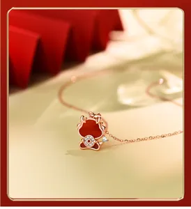 S925 Silber chinesischer Tierkreis Drache roter Achat Anhänger Halskette eleganter Schmuck