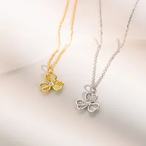 Elegant 925 sterling silver clover necklace, dainty design, charming lucky jewelry for women.