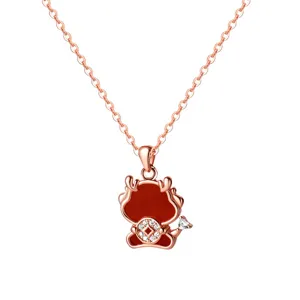 Roségold S925 Sterling Silber Chinesisches Tierkreiszeichen Drache Achat Halskette