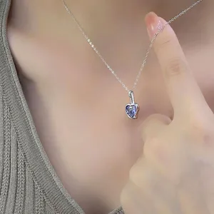 Elegante S925 Silber lila Kristall Herz Anhänger Halskette stilvolle Kette Schmuck