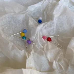 925 Sterlingsilber Mini Regenbogen Emaille Kugel Ohrstecker Süße Bunte Geometrische Bohnen Ohrringe Für Damen Alltagsschmuck
