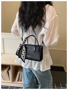 Stylish black crocodile pattern crossbody bag for women, chic trendy small shoulder handbag.