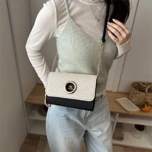 Elegant sac a bandouliere pour femme en cuir PU et paille style decontracte chic