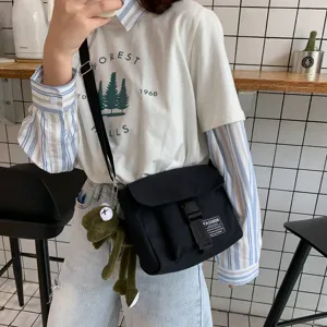 Bolso Bandolera de Lona Casual Estilo Vintage Harajuku Bolso Mensajero Color Sólido Bolso de Hombro Individual Para Mujeres Estudiantes