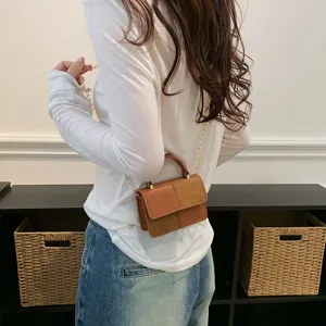 Women Retro Color-Blocked Crossbody Bag Mini Square Handbag Chain Shoulder Bag