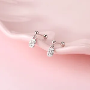 S925 Sterling Silber Fu Segen Charakter Ohrstecker Ethno Stil Glück Chinesisches Symbol Stecker Für Damen Schmuck Neujahrsgeschenk