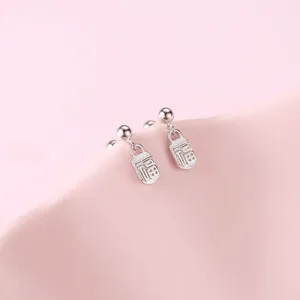 S925 Sterling Silber chinesische Schriftzeichen Fu Anhänger Ohrringe festlicher Schmuck.