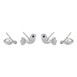S925 Argent Mignon Oiseau Feuille Boucles Oreilles Ensemble 4 Pièces Bijou Tendance Main