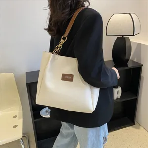Stylish casual women tote bag solid color shoulder handbag large capacity daily use