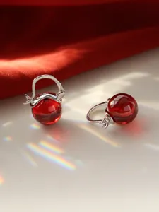 Wunderschöne rote Edelstein s925 Sterling Silber Creolen, elegantes vintage Schmuckstück.