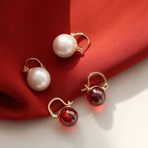 Retro Legierung Geometrische Ohrringe Mit 925 Sterlingsilber Ohrstecker-Stift Elegante Künstliche Perle Roter Strass Ohrringe Für Damen Schmuck Geschenk