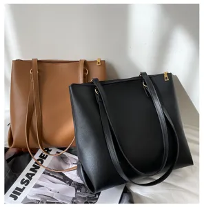 Stylish women large capacity shoulder tote bag, minimalist PU leather daily commuting bag.