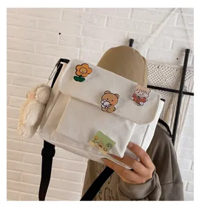 Cute canvas crossbody bag for women, Japanese harajuku style shoulder bag with cute patches.