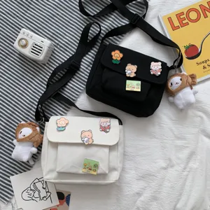 Ins Cute Canvas Crossbody Bag Women Japanese Harajuku Casual Small Square Shoulder Bag Versatile Student Messenger Bag