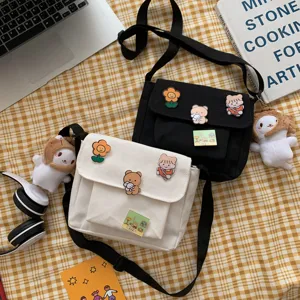 Ins cute canvas crossbody shoulder bag, Japanese Harajuku style casual bag for women.