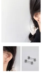 Minimalistische S925 Sterling Silber Kugel Ohrstecker fuer Damen, kleine Knorpel Ohrringe.