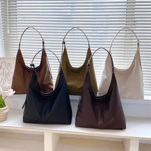 Grande Capacité Cabas pour Femmes Décontracté Navetteur PU Cuir Sac à Bandoulière Simple Couleur Unie Hobo Sac Mode