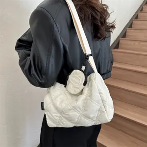 Bolso bandolera acolchado de tela Oxford con bolsita, estilo otoño invierno para mujer