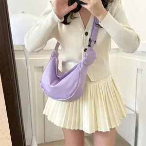 Nylon halve maan schoudertas voor dames, grote capaciteit casual crossbody tas stijlvol dagelijks
