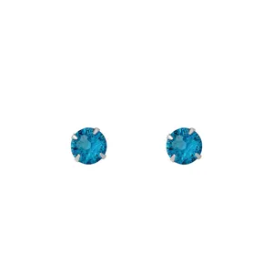 Boucles d'oreilles clous en argent S999 zircon bleu, style minimaliste et élégant chic.