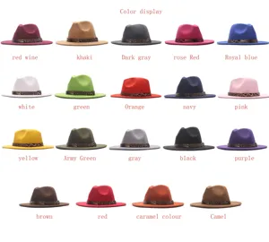 Detaillierte Farbdisplay der modischen Damen Wolle Filz Fedora Hut mit Leopardenmuster Gürtel.