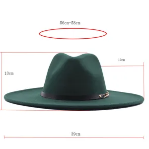 Damen Herbst Winter Wolle Fedora Hut Breitkrempe Jazz Kappe mit Kette 56-58 cm