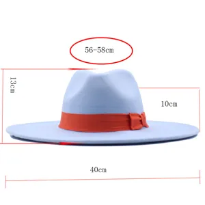 Wollener Hut mit breiter Krempe für Damen und orangefarbenem Band, elegante Kopfbedeckung.