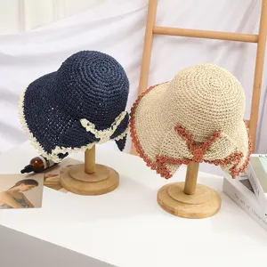 Chapeau de soleil en paille crocheté à la main pour femme été chapeau de pêcheur de plage