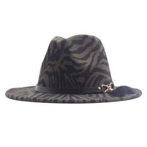 Zebra striped wool fedora hat for women and men, autumn winter fashion flat brim felt cap.