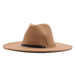 Herbst Winter Damen Wolle Filz Fedora Hut klassischer britischer Jazz Hut mit Kette 10cm.