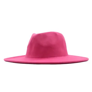Rosa Breiter Krempe Woll Fedora Hut Detail, elegantes flaches Krempe Design Winter Klassiker.