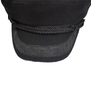 Berretto marinaio in lana nera per donna e uomo, cappello militare classico con cordoncino treccia.