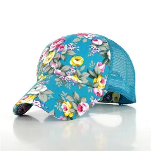 Bloemenprint mesh honkbalpet voor dames, ademende zomer zonbescherming outdoor vrije tijd hoed.