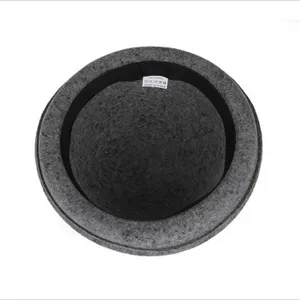 Chapeau melon en feutre de laine gris, chapeau chaud d'hiver classique pour femme et enfant.