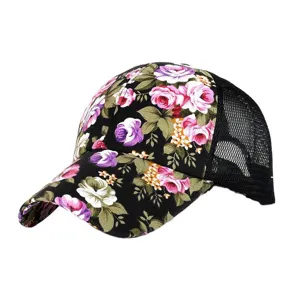 Bloemen Print Dames Mesh Honkbalpet Zomer Zonbescherming Trucker Hoed voor Outdoor Casual