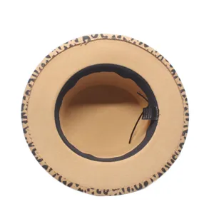 Chapeau fedora en feutre motif léopard bord large style jazz mode automne hiver chapeau