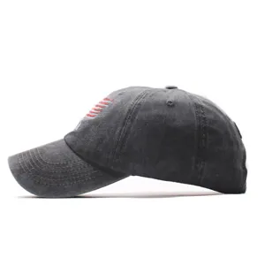 Vintage washed cotton baseball cap with embroidered American flag design for men and women.