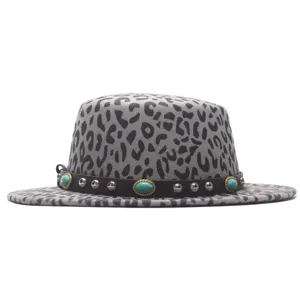 Chapeau fedora en laine à imprimé léopard large bord casquette jazz chapeau cowboy femme