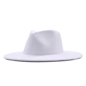 Klassischer breiter Wollfilzhut Fedora für Damen und Herren, stilvolle Herbst Winter Mütze.