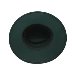 Klassischer dunkelgrüner Damen Filzhut mit breiter Krempe, Herbst Winter Jazz Hut 10cm flach