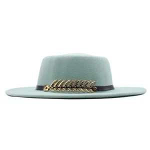 Herbst Winter mintgrüne Wollfilz Fedora Hut mit Metall Fischgräten Dekoration für Frauen.