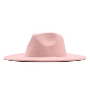 Rosa breite Krempe Wollhut Detailansicht, elegante Herbst Winter Jazzhut fur Damen und Herren.