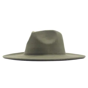 Breitkrempiger Wollfilz Fedora Hut, klassischer khakifarbener Jazz Hut Damen Herren.