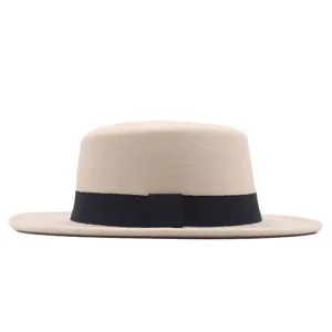 Retro Wollfilz flacher Zylinder Hut mit schwarzem Band fur Damen und Herren Herbst Winter