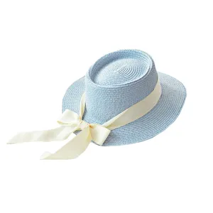 Cappello di Paglia Donna Estate Fiocco Canotier Spiaggia Protezione Solare Vacanza
