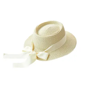Cappello di paglia donna estate mare protezione solare paglietta con fiocco elegante.