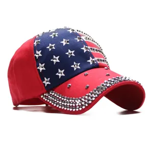 American flag rhinestone baseball cap for summer outdoor sun protection and fashion wear.
