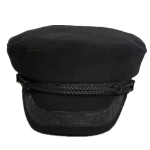 Classico berretto da marinaio in lana nera per uomo e donna, elegante cappello militare piatto.